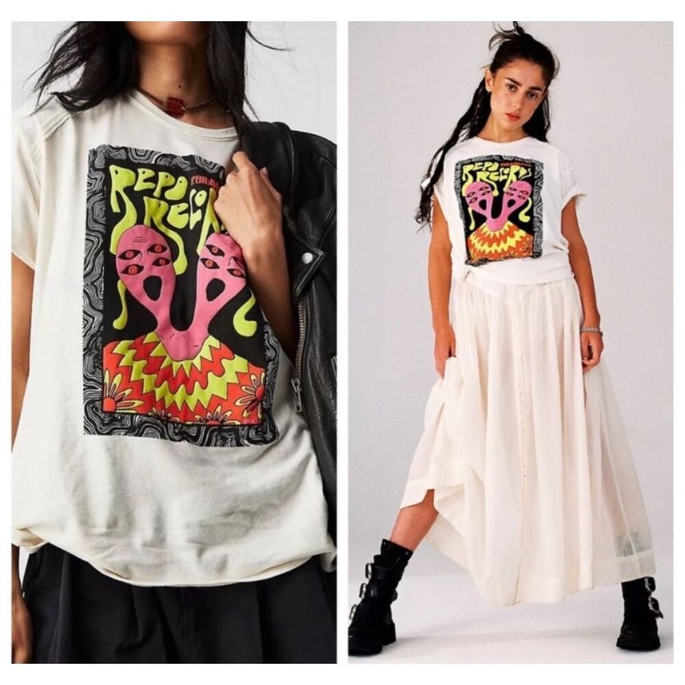 Free People We The Free Repo Records Philadelphia Graphic Tee Oversized L NEW - Picture 2 of 9
